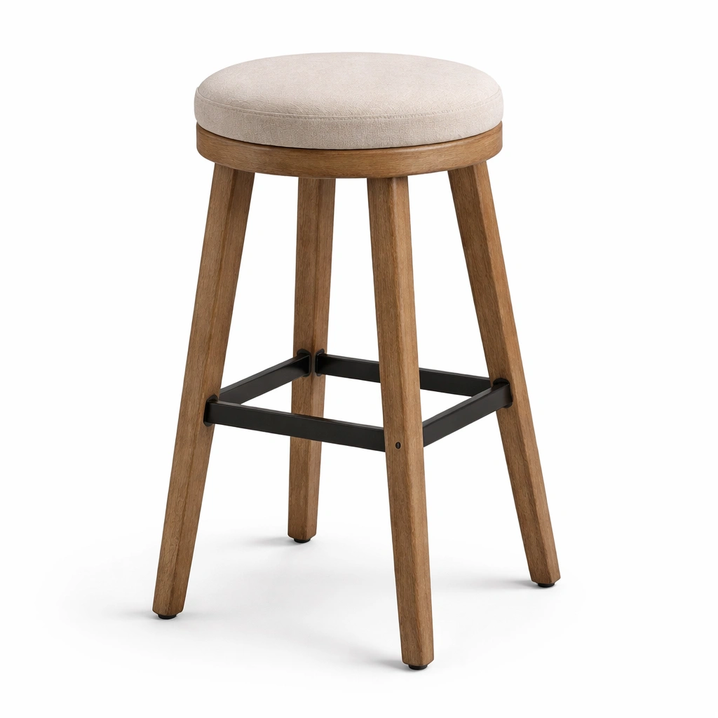 Taburete de madera con asiento acolchado y estructura reforzada-cozanoe